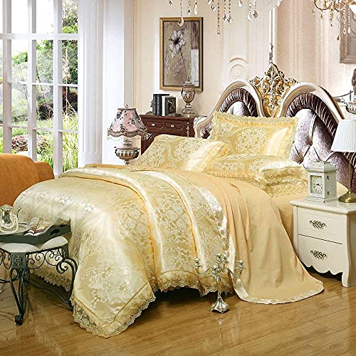GLJTUO Bettbezug-Sets Satin, Bettwäsche-Sets King Size 100% Baumwolle, Seidenbettwäsche-Sets King Size Bettbezug-Sets Weiche Seidige Luxus-Satin-Jacquard-Bett wäsche-Sets Mit St,B-Double