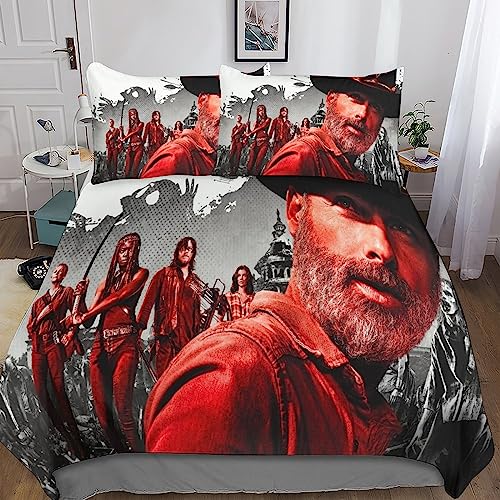 YINGD The Walking Dead Bettbezug-Set, 3D-Druck, Mikrofaser, Bettbezug-Set mit Reißverschluss und Kissenbezügen, für Erwachsene, Kinder, Mädchen, 140 x 200 cm