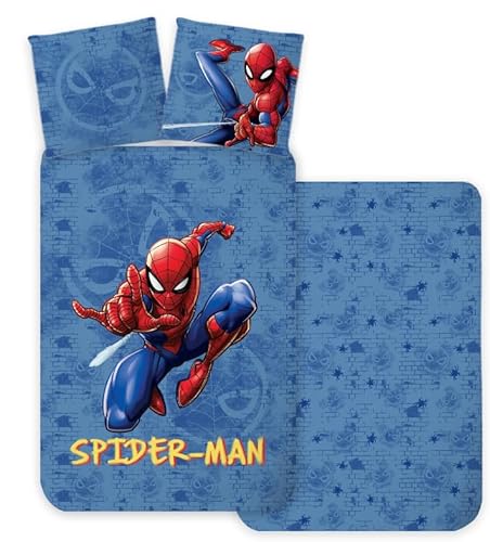 BrandMac Bettwäsche für Einzelbett 140 x 200 cm mit Kissenbezug 60 x 65 cm (Spiderman 01)