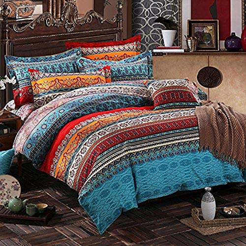 Lanqinglv Bohemian Bettwäsche 200x200 cm 3 Teilig Boho Mandala Bettwäsche Set Renforce mit Reißverschluss Bettbezug und Kissenbezug 80x80cm (WCF,200x200