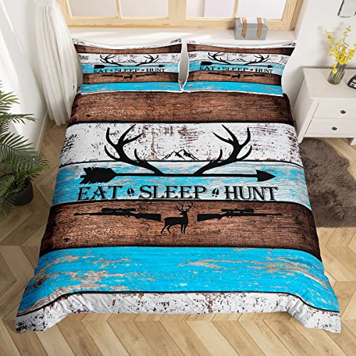 richhome Hirsch Silhouette Bettbezug Wild Tier Geweih Pfeil Muster Bettwäsche Set Blaue Holz Streifen Tröster Bezug 135x200