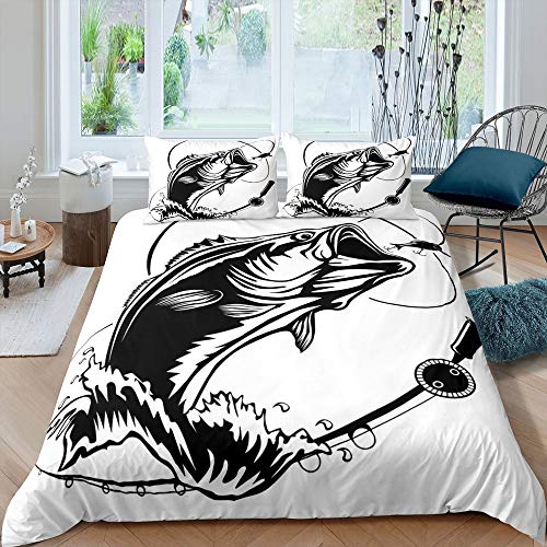 richhome Angeln Bettwäsche-Set Fisch Essen Haken Bettwäsche Set 135x200cm Gehen Sie Angeln Minimalismus Betten Set für Kinder Jungen Mädchen Teenager 2St.Bettbezug