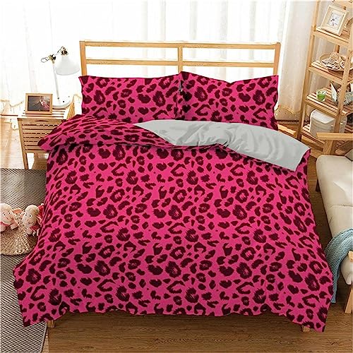 CHCHNXY BettwäSche 200x240,Roter Leopard 3D Print Musterdesign Bettwäsche-Set,100% Mikrofaser Bettwaren-Sets Weiche 1 Bettbezug Mit Reißverschluss Und 2 Kissenbezug 80x80cm