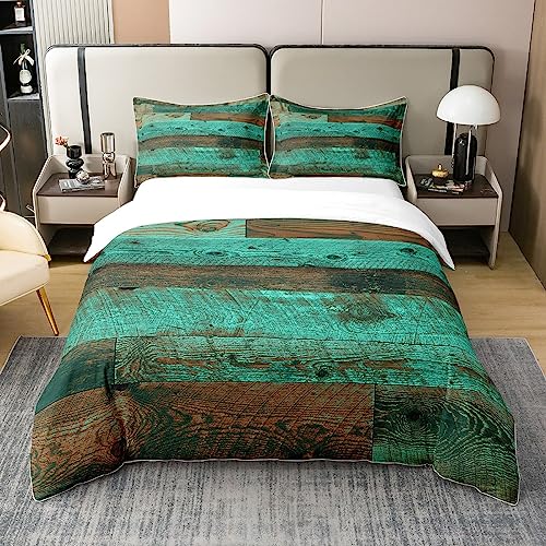 Teal Scheunentür 100% Baumwolle Bettbezug 155x220 Türkis Braun Holz Western Bettwäsche Set Retro Rustikale Bauernhaus Tröster Abdeckung für Teen Erwachsene Männer Alte Plank Land Stil Bett Set Bequem