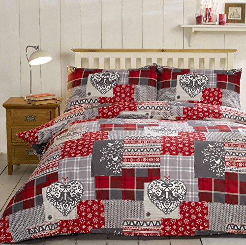 Alpine Patchwork 100% gebürsteter Baumwolle Feinbiber Bettwäsche Herz Bettdecke Bettbezug und Kissenbezug Bett-Set, Rot/Mehrfarbig, Single Alpine Patchwork 100% gebürsteter Baumwolle Feinbiber Bettwäsche Herz Bettdecke Bettbezug und Kissenbezug Bett-Set, Rot/Mehrfarbig, Single