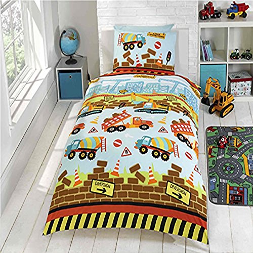 Bettwäsche Set für Einzelbett, Motiv „Baustelle“