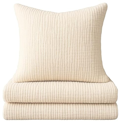 one-home Musselin Bettwäsche Unifarben weiche Baumwolle für Sommer und Winter, Größe: 135x200 cm, Farbe:beige