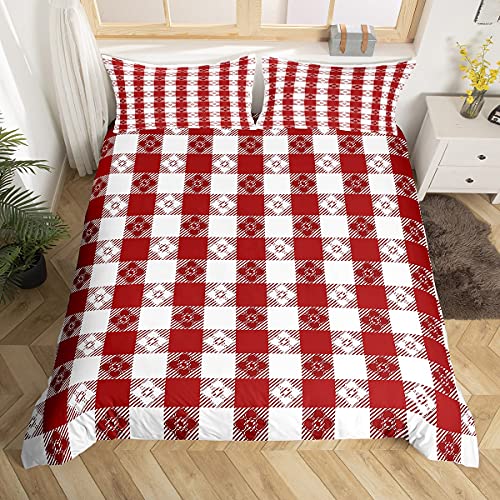 richhome Weihnachten Bettwäsche-Set,Rot-weiß Karierte Geometrie Bettwäsche Set 155x220cm,Blumen im Landhausstil Betten Set für Kinder Jungen Mädchen 2St.Reißverschluss Mikrofaser