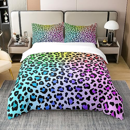 100% Bio-Baumwolle Bunte Geparden Bettbezug 135x200,Leopard Druck Bettwäsche Set für Kinder Teens Erwachsene,Regenbogen Krawatte Dye Tröster Abdeckung,Wildtiere Bett Sets mit 1 Kissenbezug