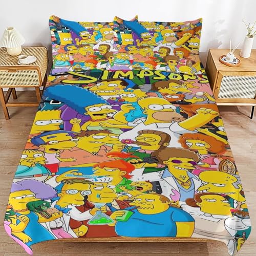 YINGD The Simpsons Bettwäsche-Set, Mikrofaser, 3D-Druck, leicht, 3-teiliges Bettdecken-Set für Kinder, Jungen, Mädchen
