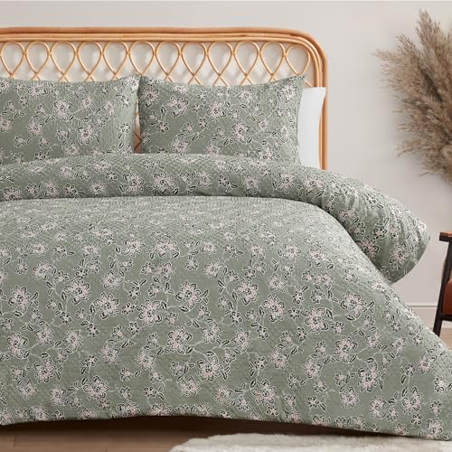 Jessica Simpson Bettwäsche-Set mit botanischer Prägung, Salbeigrün, Queen-Size-Bett, 3-teiliges Set