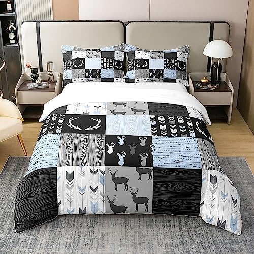 richhome Elch Print 100% Natürliche Baumwolle Bettbezug Set 155x220 Hirsch Schädel Pfeil Bettwäsche Set Retro Holz Plaid Gitter Tröster Abdeckung