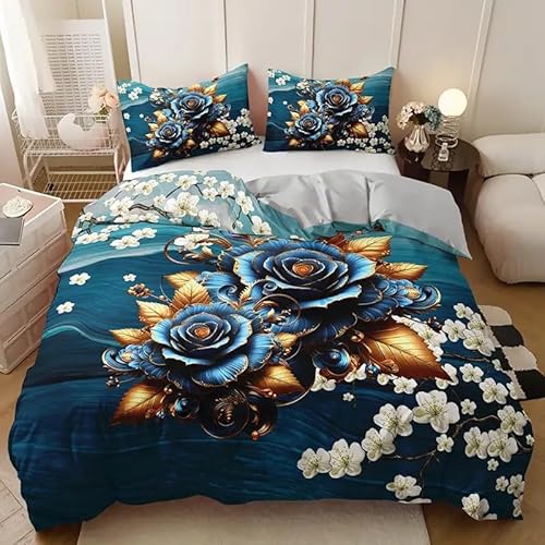 YZQGLHP Bettbezüge 155x220 Blaue Zauberin Bettwaesche Die Rose Bettbezug Mikrofaser 3teilig Bettwäsche Weich Atmungsaktiv und 2 Kissenbezüge 80x80 cm mit Reißverschluss