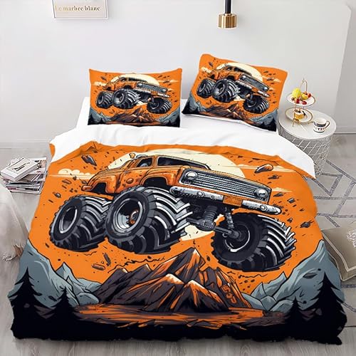 FUHAOLI Bettwäsche 155x220cm?Monster Off-Road Truck AI 3D Druck Bettbezüge Kissenbezügen 80×80 cm Mikrofaser Bettbezug,3 teilig,Bequem und atmungsaktiv Bettbezug,mit Reißverschluss#FD7