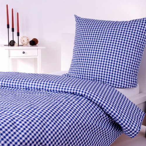 Hans-Textil-Shop Hotelbettwäsche Karo 1x1 Baumwolle Hotelverschluss - Kochfest, Gewebtes Karomuster, Kariert, Bettbezug, Für Privat & Gewerbe (Blau, 135x200 + 80x80 cm)