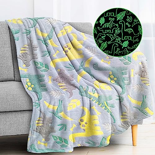 LXTOPN Dinosaurier Decke, Kuscheldecke Kinder Mädchen, Kuscheldecke Leuchtet im Dunkeln, Sofadecke Kinderdecke für Mädchen Junge, Ganzjahresdecke für Kinde?Dinosaurier-B,150x2 00cm?