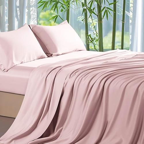 Gezu Bambus Lyocell Spannbettlaken 140x200cm Rosa Hellrosa aus aktmungsaktivem Material Temperaturregulierend Glänzend Bambusfaser Seide Bettlaken Spannbetttuch 140x200 für Hohe Matratze bis 15-30cm