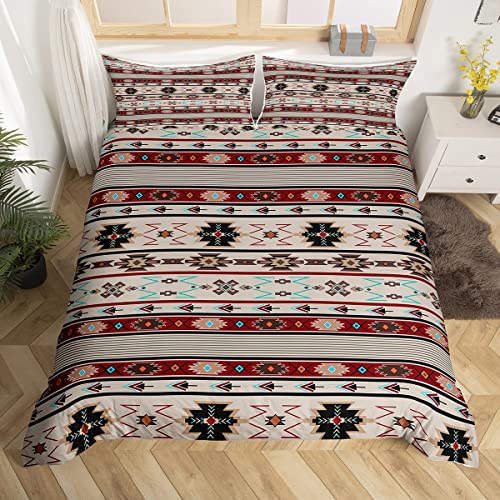 Ethnische Tribal Pfeil Komfortbezug Geometrie Azteken Bettbezug, Western Bettwäsche Sets 135x200 African Tribe Exotic Nordic Style Geometric Dreieck Streifen Bett Set, Südwest Native Bohemian Dekor