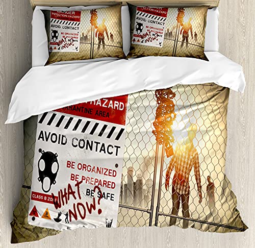 ABAKUHAUS Zombie Bettbezug Set für Einzelbetten, Dead Man Walking, Milbensicher Allergiker geeignet mit Kissenbezug, 200 x 200 cm - 70 x 50 cm, Mehrfarbig