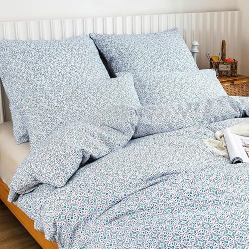 HENGWEI Blau Bettwäsche 135x200 2teilig Set Oeko-TEX Zertifiziert, Extraweiches Warm Bettwäsche-Sets für Einzelbett Hochwertiges Microfaser Bettbezug mit Kissenbezug 80x80cm, Blaupunkt-Blume