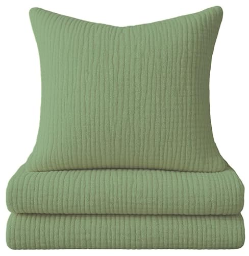 one-home Musselin Bettwäsche Unifarben weiche Baumwolle für Sommer und Winter, Größe: 135x200 cm, Farbe:grün