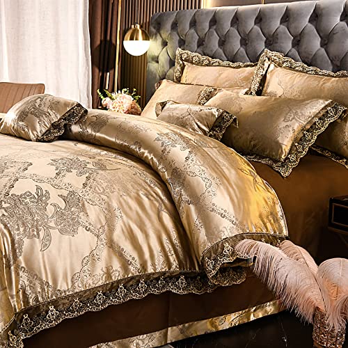MAHPKYZ SeidenbettwäSche 4 Teilig,LuxuriöSes Satin Jacquard BettwäSch e Bettbezug Sets 4 Teiliger Bettbezug Bettlaken 2 KissenbezüGe Twin Queen King,Aa,220 * 240 cm (4 StüCk)