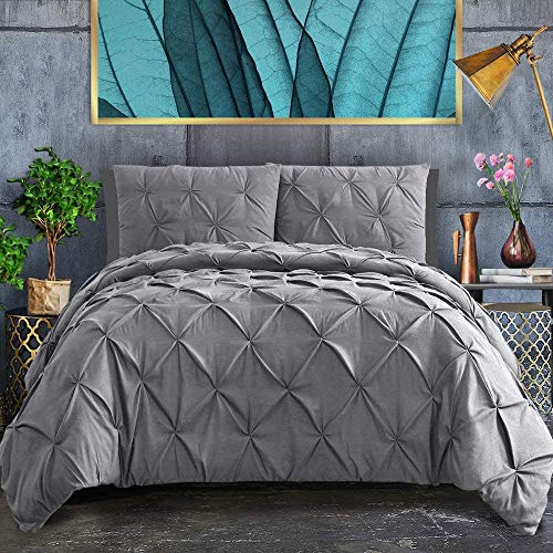 CoutureBridal Grau Dunkelgrau Bettwäsche, 2 Stück, 135x200cm Luxus Pintuck Plisseefalten Mikrofaser Wendebettwäsche Set Uni Bettbezug mit Reißverschluss und Kissenbezug 80x80cm