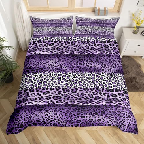 feelingyou Leopard-Druck Kinder Bettdecke S Größe Retro Afrikanischer Geparden Tier Decken Abdeckung für Schlafzimmer Lila Haut Streifen Geometrisch Bettwäsche Set(1 Kissenbehälter)