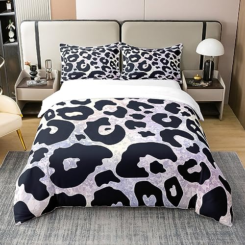 Geparden Leopard 100% Bio-Baumwolle Bettbezug,Grau Lila Galaxy Bettwäsche Set für Jungen Mädchen,Pastell Marmor Tröstenbezug,Krawatte Gefärbte Bereich Runner Bett Sets mit 1 Kissenbezug 135x200