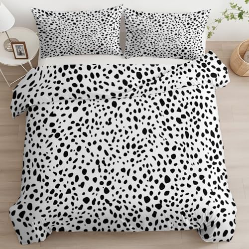 Generisch Kinder Bettbezug Set 155 X 220 cm Retro Abstrakt Punkte Mikrofaser 3 Teiliges Bettwäsche Set Für Erwachsene Teenager, Schwarz Bettbezug Mit Reißverschluss