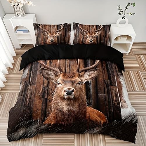 ZZTBQ Tier HirschMotiv Kinderbettwäsche 155x220 cm Braun Elch Bettwäsche Kinder Mädchen Junge Hirsch Muster Bettwäsche-Sets Polyester Mikrofaser mit Reißverschluss