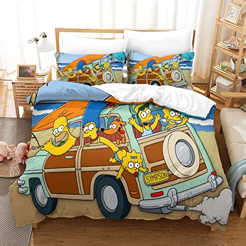 YINGD The Simpsons Bettbezug-Set, Bettwäsche-Set, Anime-Charaktere, Bettbezüge, superweiche Mikrofaser, Bettbezüge, 1 x Kissenbezug, 2-teilig (140 x 200 cm)