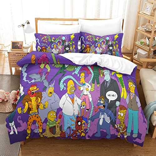 YINGD The Simpsons Bettbezug-Set, 3D-Digitaldruck, dreiteiliges Bettwäsche-Set, Anime-Charaktere, Bettbezüge, 1 x Kissenbezug, 2-teilig (220 x 240 cm)