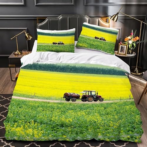 MDKLXIDF Bettwäsche 155x220 Traktor 3 Teilig Atmungsaktive Bettbezug mit Reißverschluss, Weich Mikrofaser Bettwäsche-Sets für Kinder - 1 Bettbezüge und 2 Kissenbezug 80x80cm
