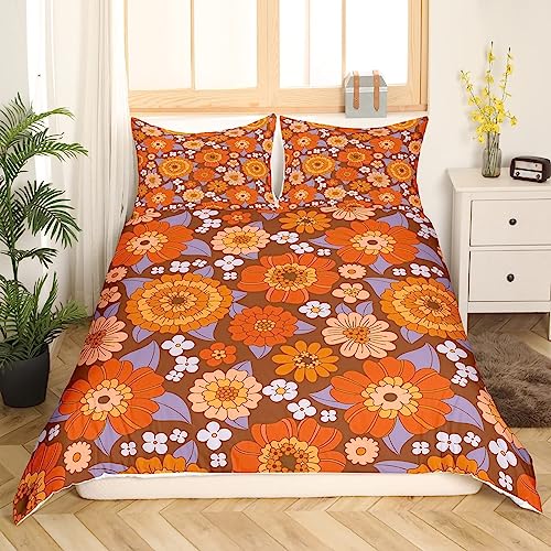 Homewish 70S Groovy Flowers Boho Bettwäsche 135x200 Hippie Vintage Floral Bettwäsche Set Retro Sonnenblumen Dahlias Bettbezug für Mädchen Teenager Frauen Psychedelische Ästhetik Zimmer Dekor Bunt