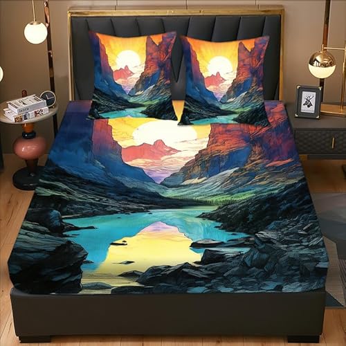 ETomey spannbettlaken?matratzens choner 180×200cm Spannbettlaken für Kinder und Erwachsene im malerischen Stil Bettwäsche von Schlossberg