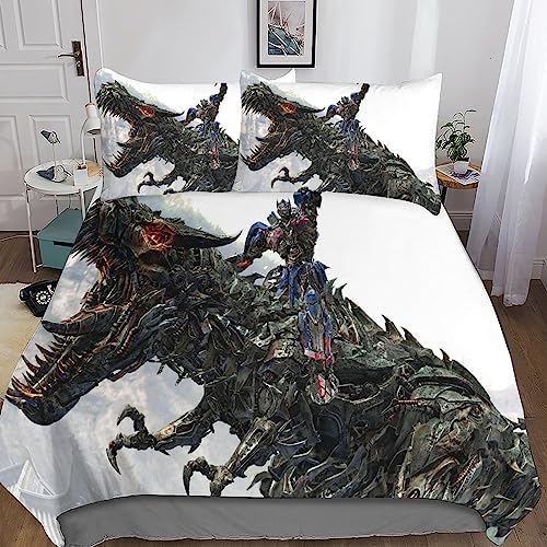 YINGD Transformer 3D-Druck-Mikrofaser-Bettw äsche-Set, mit Film-Bettbezug und Kissenbezügen, geeignet für Jungen und Mädchen, mit Reißverschluss, 3-teilig, 200 x 200 cm