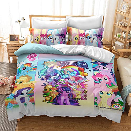 YINGD My Little Pony Friendship is Magic Bettwäsche-Set, bedruckt, Bettbezug und Kissenbezug, für Kinder, Erwachsene, Anti-Milben, plus Samt, 200 x 200 cm
