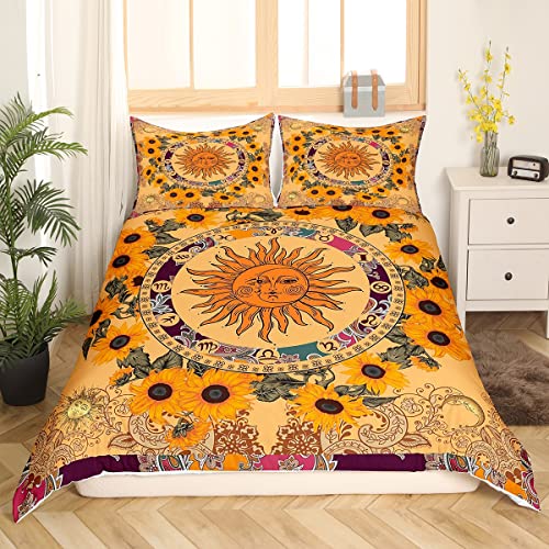 Gelbe Sonne und Mond Tröster Abdeckung Set 135x200,Sonnenblume Bettbezug Vintage Indische Boho Floral Bettwäsche Bunte Mandala Paisley Bettwäsche Exotische Konstellation Ästhetische Zimmer Dekor Gelbe Sonne und Mond Tröster Abdeckung Set 135x200,Sonnenblume Bettbezug Vintage Indische Boho Floral Bettwäsche Bunte Mandala Paisley Bettwäsche Exotische Konstellation Ästhetische Zimmer Dekor