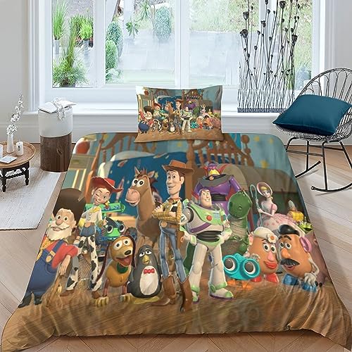 HITBOD Buzz Lightyear Bettwäsche Geeignet Mikrofaser-Polyester 3D-Druck Toy Story Bettbezug Set Mit Reißverschluss Und Kissenbezug Bettdeckenbezug Single?135x200cm?
