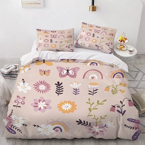 KLJFIGUT Bettwäsche 155x220 Schmetterling Weiche Mikrofaser Bettbezug mit Reißverschluss, Bettwäsche-Sets für Kinder - 1 Bettbezüge und 2 Kissenbezüge 80x80 cm