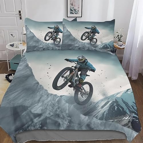 Bettwäsche 140x200 Radrennen 3D Weich Mikrofaser Bettbezug 140 x 200 Schneeberg Bettwäsche-Sets 3 Teilig Bettbezüge mit Reißverschlus und 2 Kissenbezug 80x80cm a_1436
