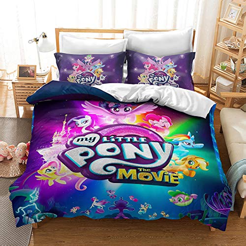 YINGD Bettbezug-Set für Einzelbett und My Little Pony Friendship is Magic, Anti-Falten-Bettwäsche, 220 x 240 cm