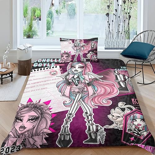BYTUGI Monster High Mädchen Junge Kinder Bettwäschegarnitur 3D Gedruckter Bettbezug Set Und Kissenbezüge Reissverschluss Weich Microfaser Bettwäsche 2 Teilig Single?135x200cm?
