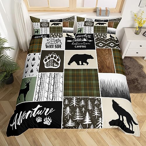 richhome Camper Abenteuer Bettbezug Set 135x200,Hirsch Geweih Bär Pfoten Rustikale Bauernhaus Bettwäsche Set,Atzec Pfeile Boho Komfortbezug,Camo Quilt Cover,1 Kissenbezug