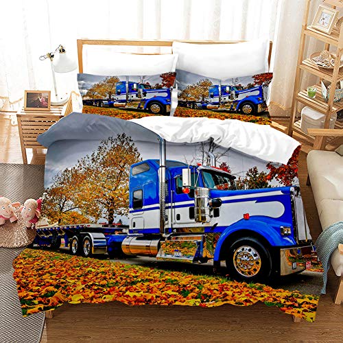 ZHOUJIELUN Bettwäsche 135x200 cm Blauer LKW Bettbezug mit Reißverschluss Schließung Weicher Atmungsaktive Mikrofaser Bettwäsche-Set für Kinder + 1 Kopfkissenbezug 80x80 cm