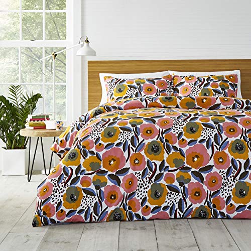MARIMEKKO Queen-Bettwäsche-Set, Baumwoll-Perkal-Bettwäsc he mit passenden Kissenbezügen und Knopfverschluss, Ganzjahresdekoration (Rosarium, Rosa, Queen-Size-Bett)