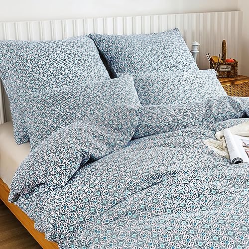HENGWEI Blau Bettwäsche 135x200 2teilig Set Oeko-TEX Zertifiziert, Extraweiches Warm Bettwäsche-Sets für Einzelbett Hochwertiges Microfaser Bettbezug mit Kissenbezug 80x80cm, Blaupunkt-Blume
