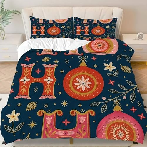 YZQGLHP Bettbezüge 155x220 Blümchen, Bettwaesche HO, Bettbezug Mikrofaser 3teilig, Bettwäsche Weich Atmungsaktiv und 2 Kissenbezüge 80x80 cm, mit Reißverschluss Weihnachten