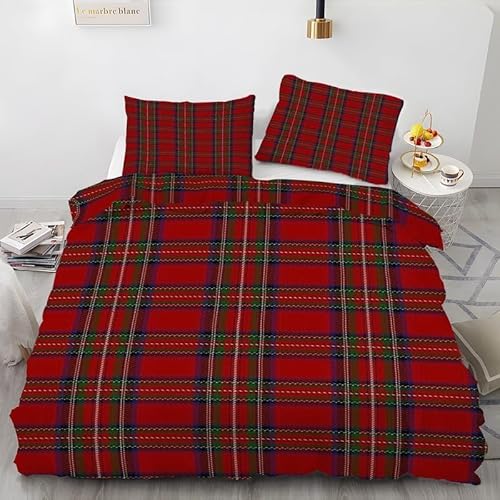 Tizhweqo Weihnachten Bettwäsche 220x240 Rot Kariert Bettwäsche Set Weiche Mikrofaser 3D Druck Winter Bettbezug Set mit Reißverschluss Bettbezüge und 2 Kissenbezug 80x80 cm A7397